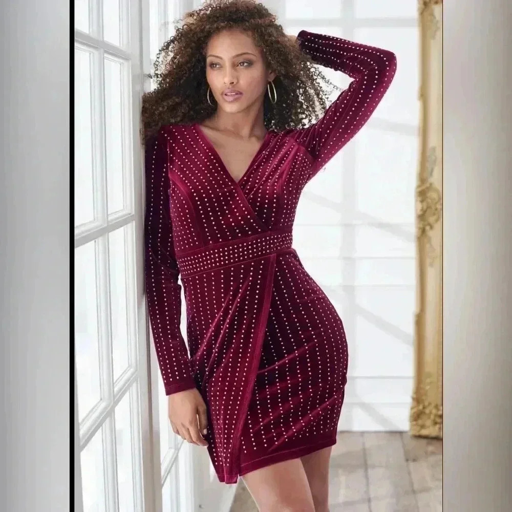VENUS Embellished Velvet Dress